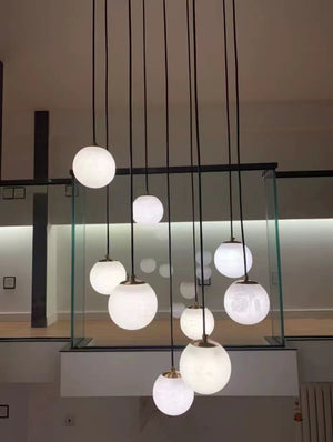Luna Alabaster Sphere Staircase Chandelier, Multi Pendant Light, in brass - view 8