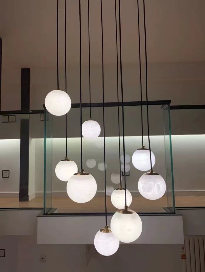 Luna Alabaster Sphere Staircase Chandelier, Multi Pendant Light, in brass - view 8