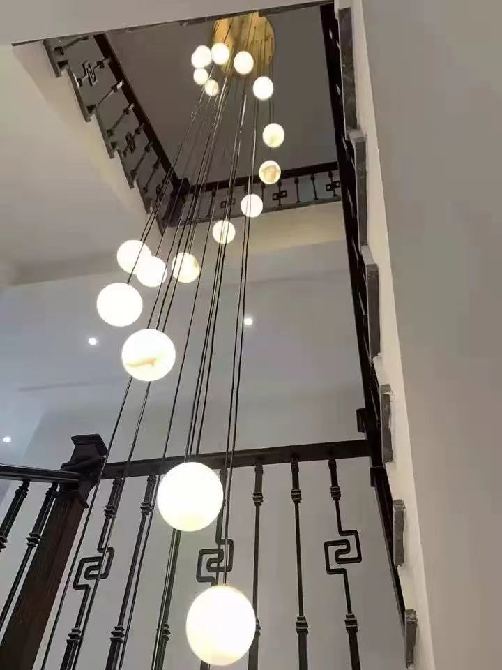 Luna Alabaster Sphere Staircase Chandelier, Multi Pendant Light, in brass - view 11