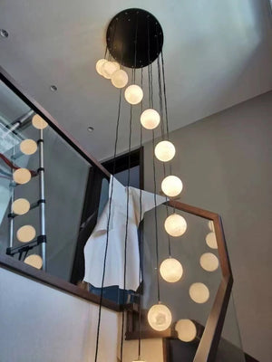 Luna Alabaster Sphere Staircase Chandelier, Multi Pendant Light, in brass - view 10