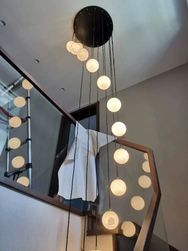 Luna Alabaster Sphere Staircase Chandelier, Multi Pendant Light, in brass - view 10
