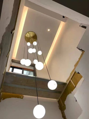 Luna Alabaster Sphere Staircase Chandelier, Multi Pendant Light, in brass - view 9