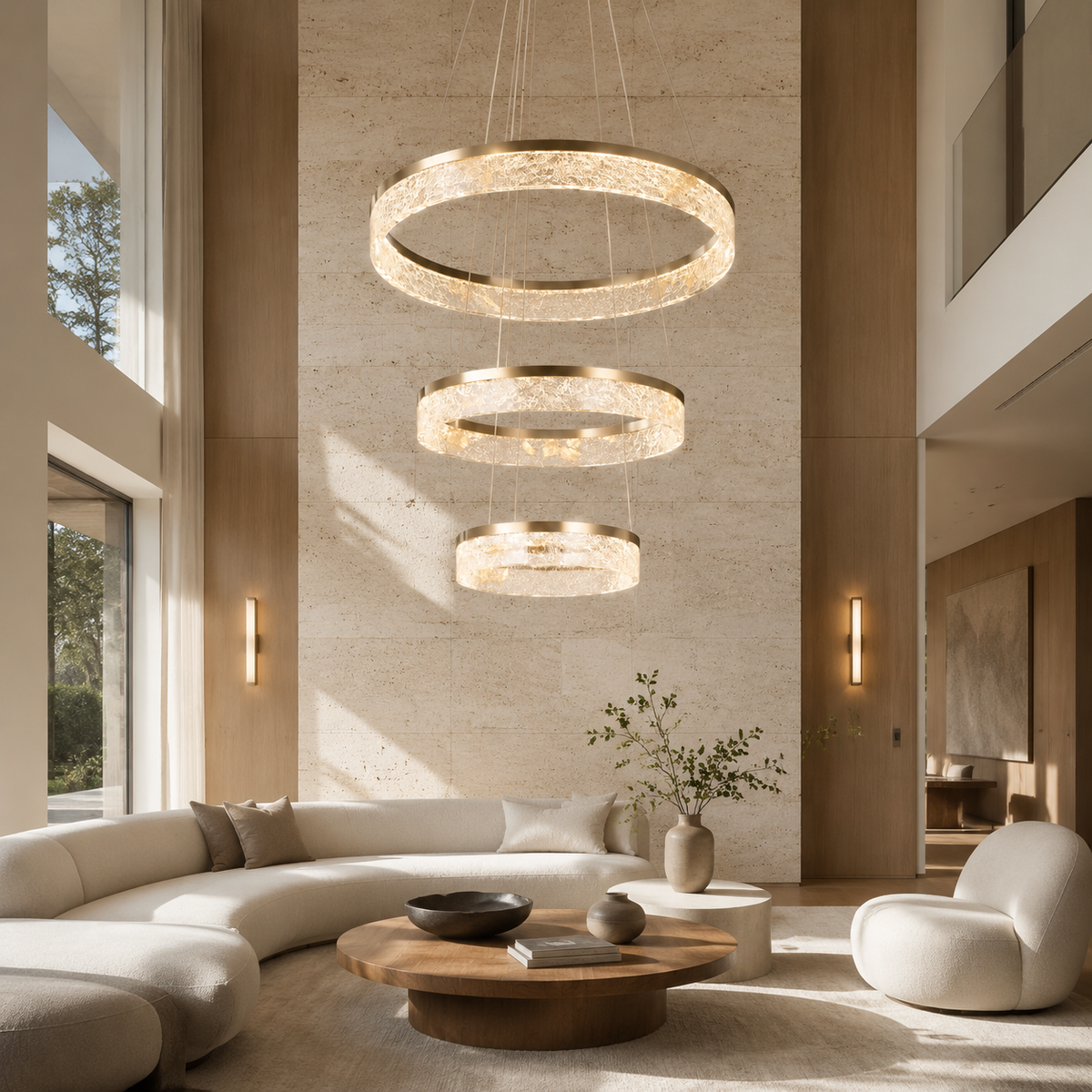 Alps Modern Sculptural Ring Chandelier, crystal in brushed champagne gold - view 3