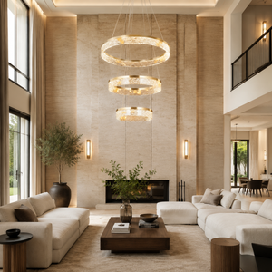 Alps Modern Sculptural Ring Chandelier, crystal in brushed champagne gold - view 4