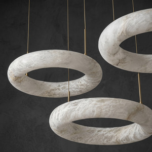 Alabaster Round Chandelier in a dining room