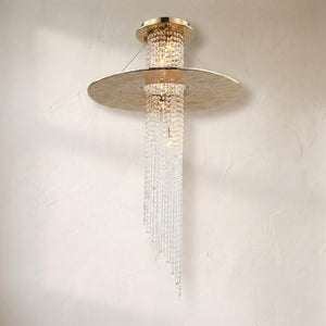 Angelina Flushmount Brass Crystal Pendant Chandelier, K9 crystal flush mount - view 2