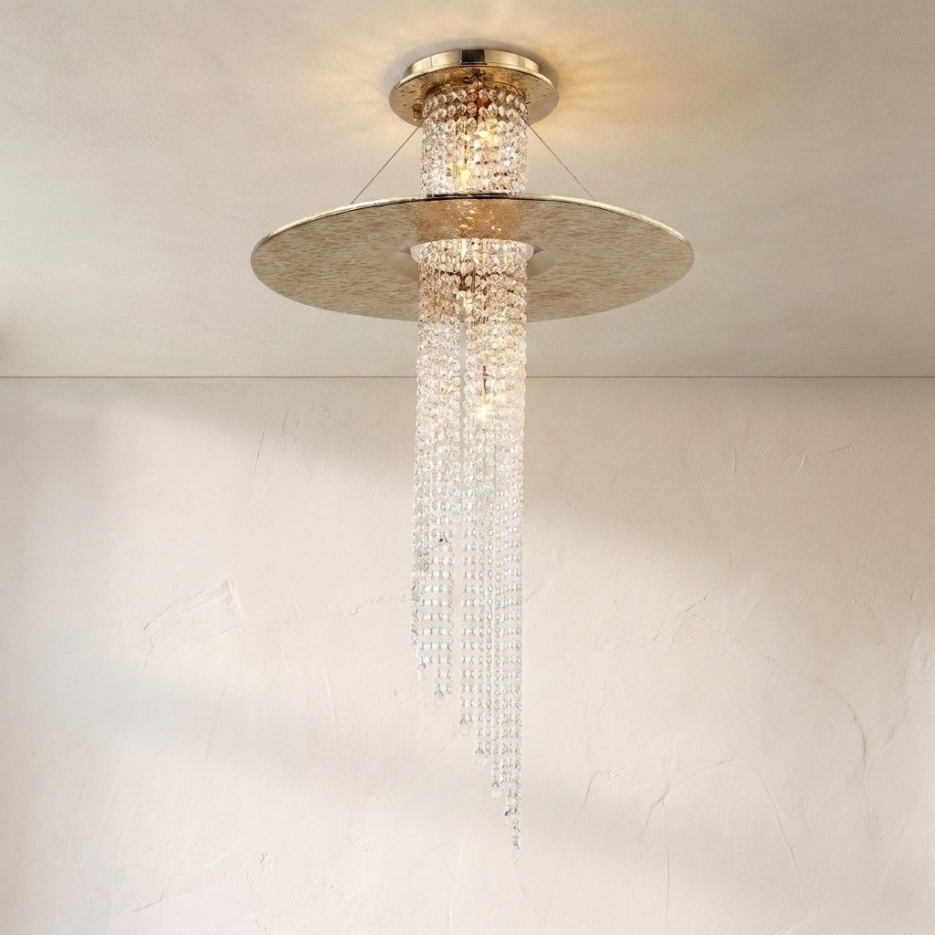 Angelina Flushmount Brass Crystal Pendant Chandelier, K9 crystal flush mount