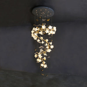 Ceramic Flower Chandelier in Artistic Brass Branch Design - view 6