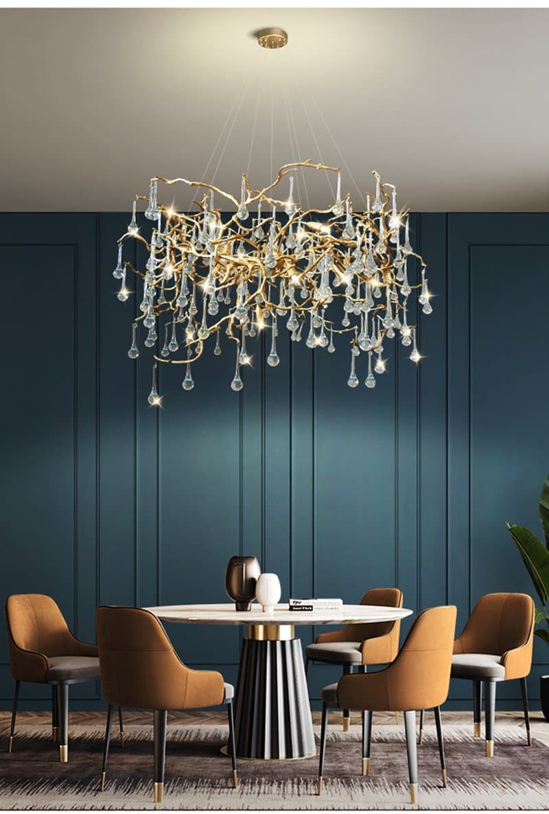 Arcadia Branch Brass Crystal Teardrop Chandelier Gold 31" 39" - view 6