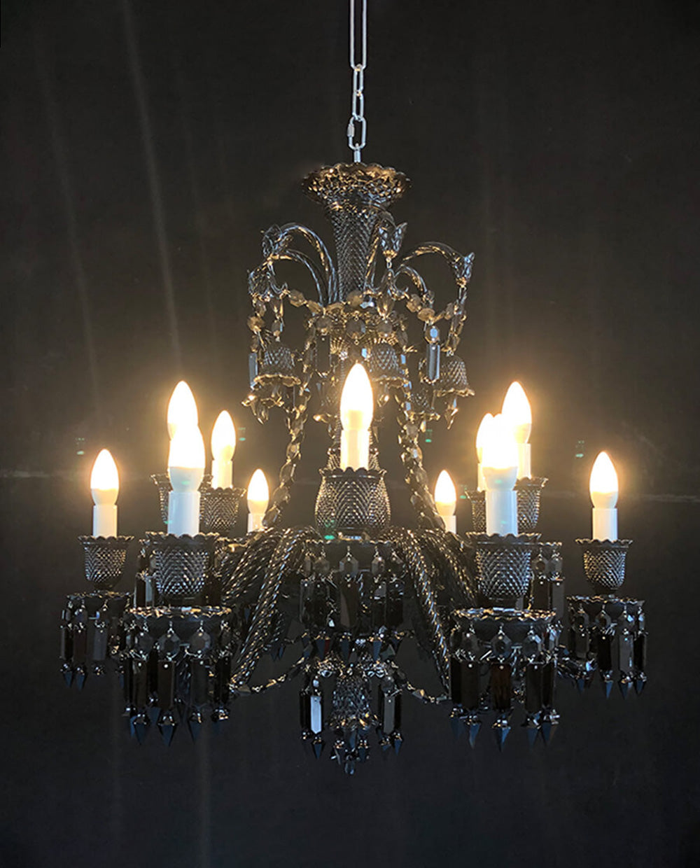 Inspired Lustre Black Crystal Lighting 12 Lights Chandelier, in chrome + black