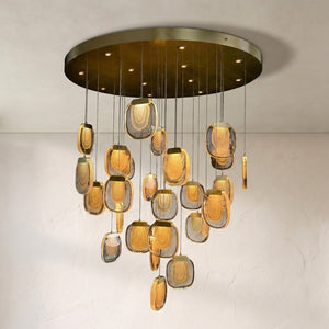 Bansho: Layered Glass Thirty-Nine-Light Drop Pendant Chandelier