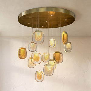 Bansho: Layered Glass Twenty-One-Light Drop Pendant Chandelier