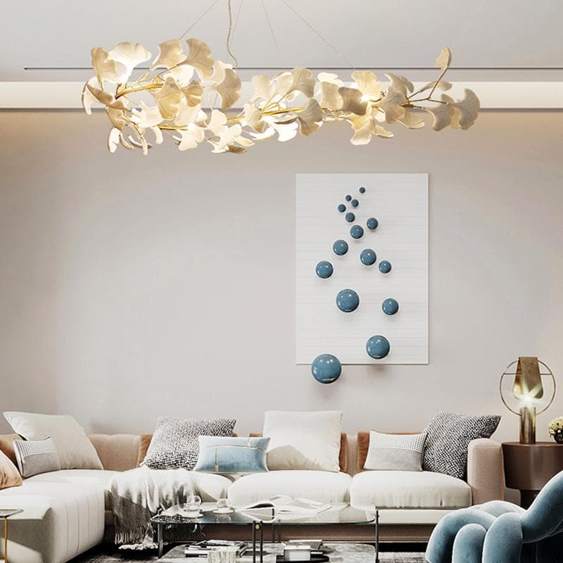 Long Modern Ceramic Ginkgo Tree Petal Chandelier Diameter 35" - view 3