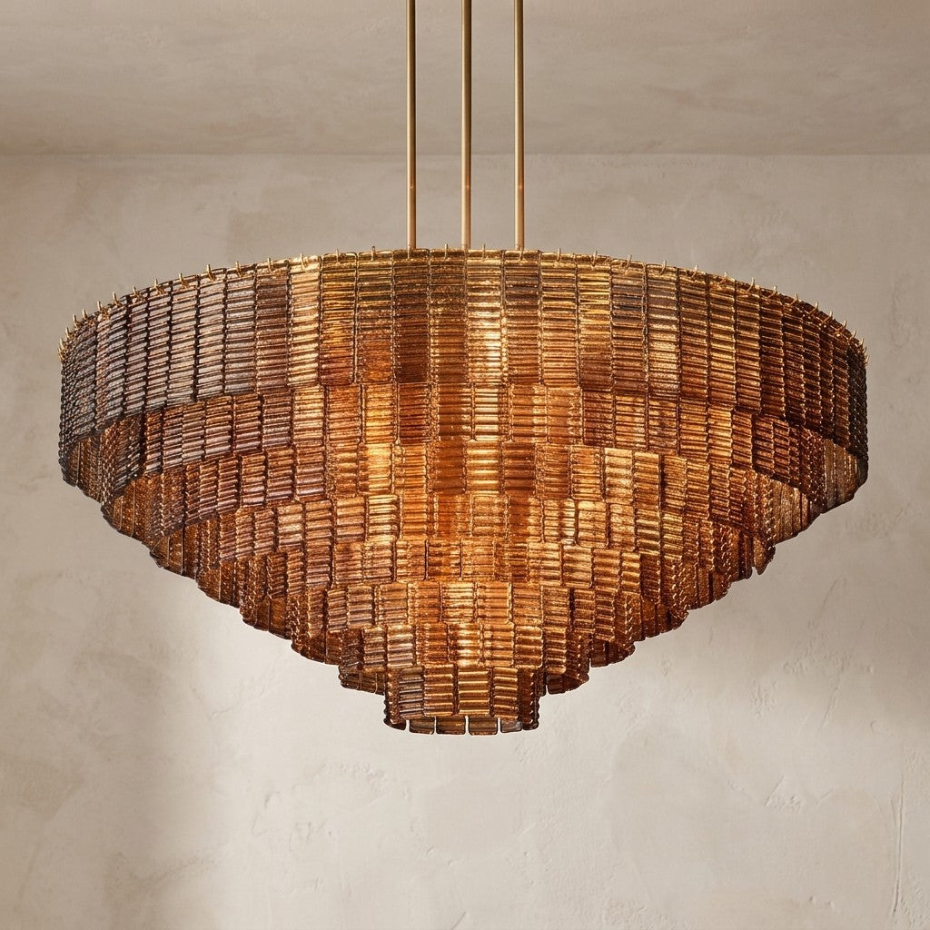 Cascading Smoke Glass Drum Chandelier - view 10