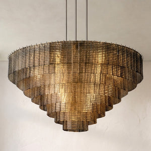 Cascading Smoke Glass Drum Chandelier