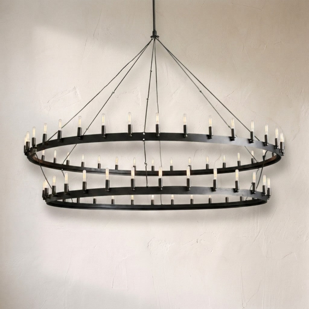 Celestine Vintage Filament Two-Tier Round Chandelier 71"