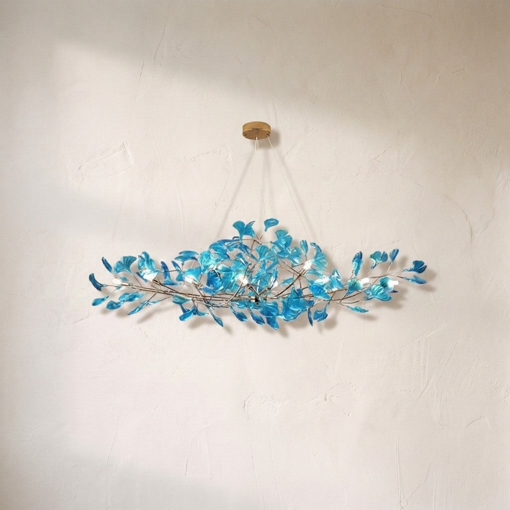 Colorful Glass Ginkgo Leaf Chandelier, brass - view 2