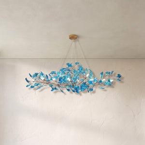 Colorful Glass Ginkgo Leaf Chandelier, brass