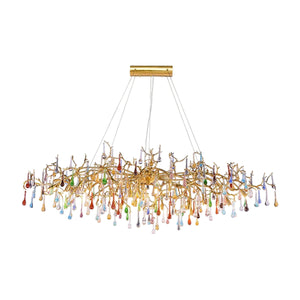 Colorful Raindrop Brass Branch Chandelier with Crystal Accents
