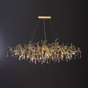 Colorful Raindrop Brass Branch Chandelier with Crystal Accents