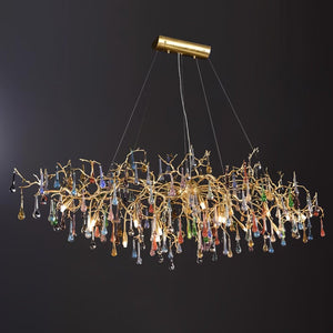 Colorful Raindrop Brass Branch Chandelier with Crystal Accents