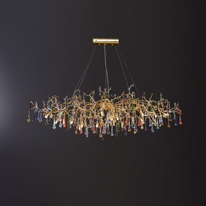 Colorful Raindrop Brass Branch Chandelier with Crystal Accents