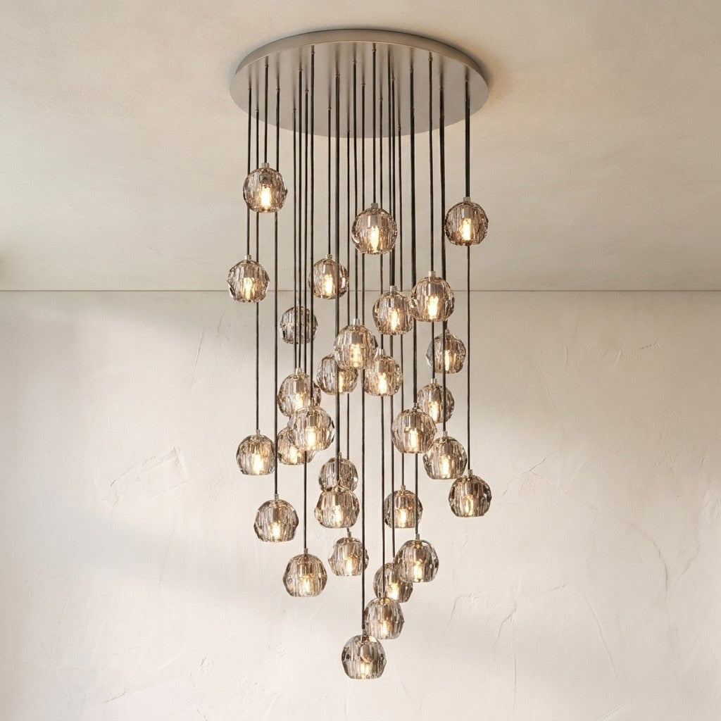 Crysball Smoke Glass Round Cluster Chandelier 30"
