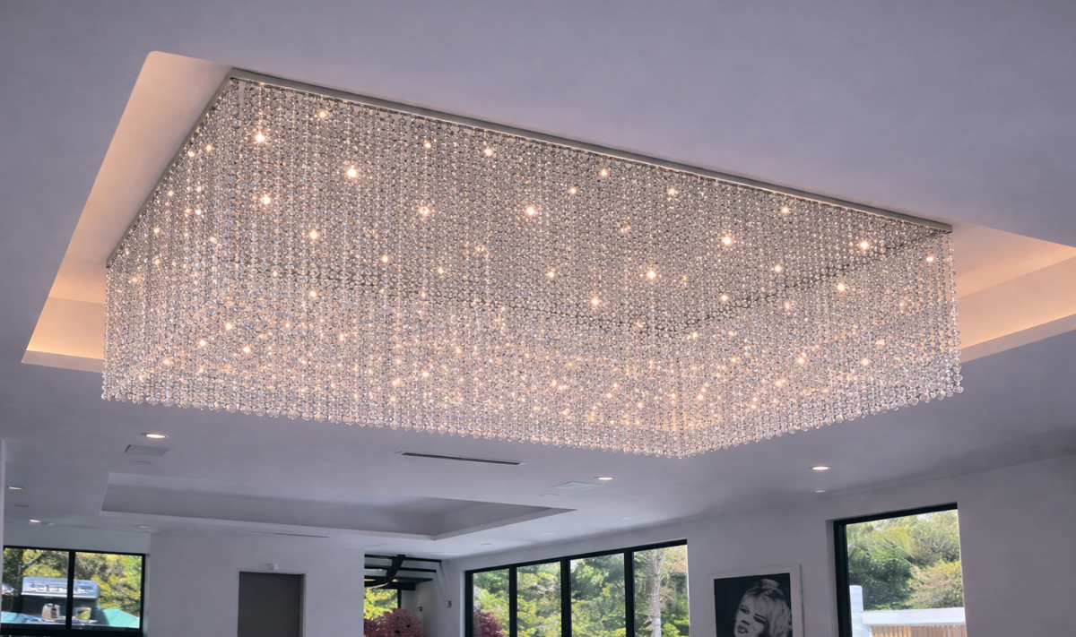 Modern Square Crystal mounted chandelier - Custom Size