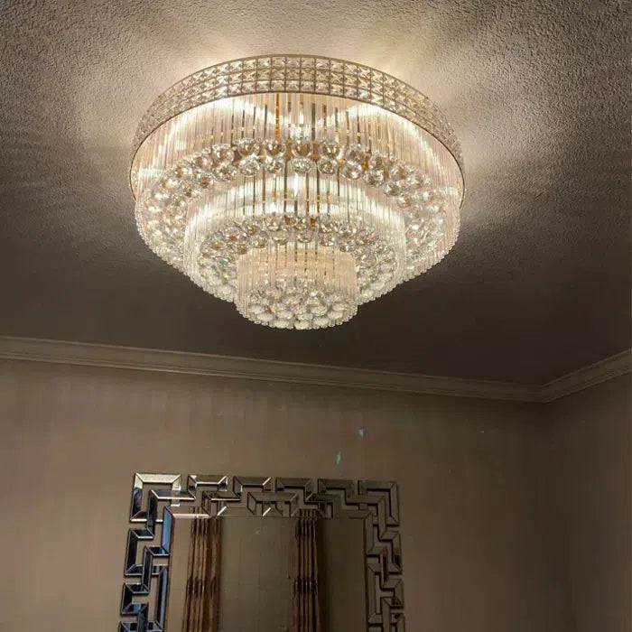 Extra Large Three Layers Round Luxury Flush Mounted Crystal Chandelier for Living Room - view 10