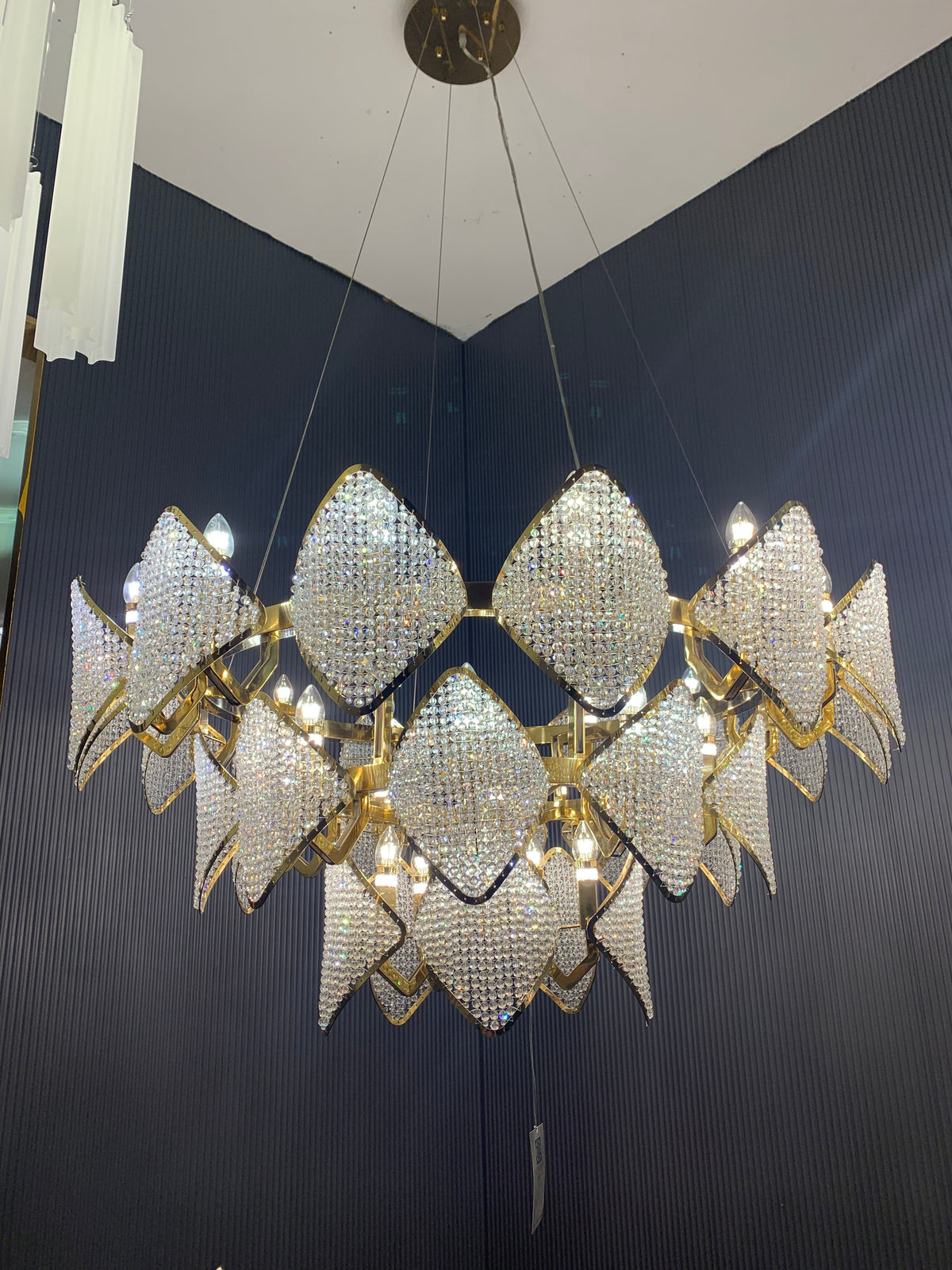 Modern Luxury 3-Tier Crystal Beads Knitmesh Chandelier in Champagne Gold Finish for Living Room, three-tier - view 2