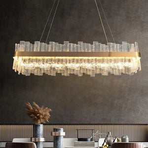 Flake Long Crystal Rectangle Golden Lamp Body Modern Chandelier 32"/40", rectangular
