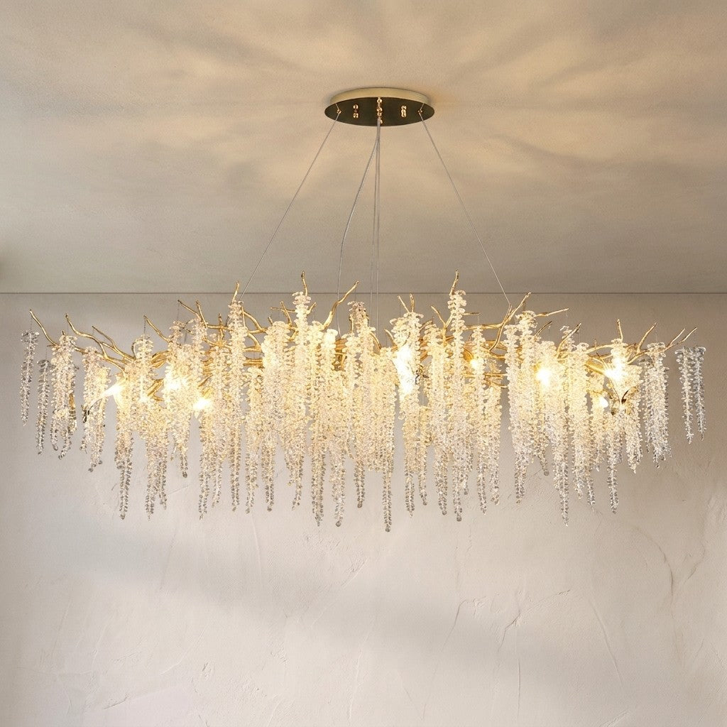 Elegant Crystal Icicle Chandelier in Branch Style for Dining Table Use