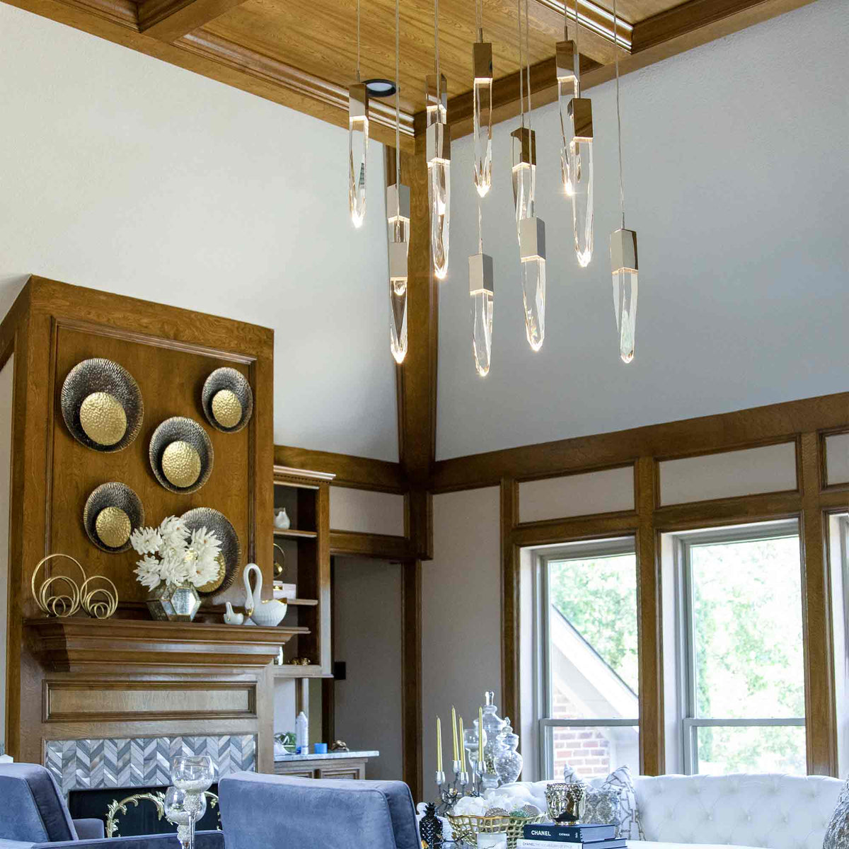 Modern Light Luxury Round/Rectangle Ceiling Pendant Light in Black Finish for Kitchen Island/ Staircase/Living Room - view 2