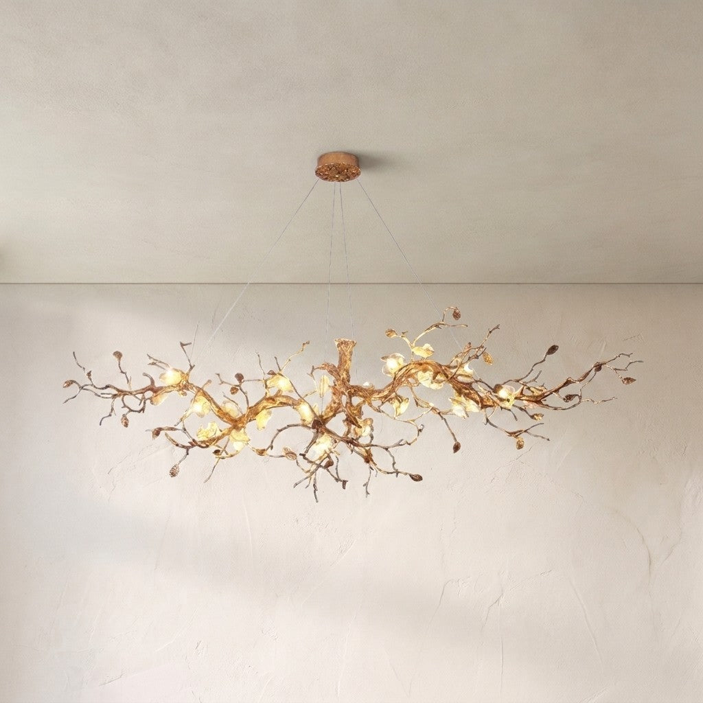 Exquisite Glass Flower Copper Tree Branch Chandelier