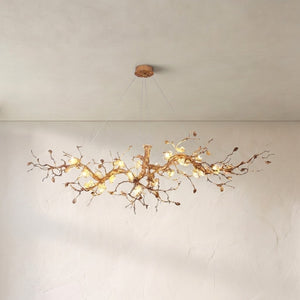 Exquisite Glass Flower Copper Tree Branch Chandelier