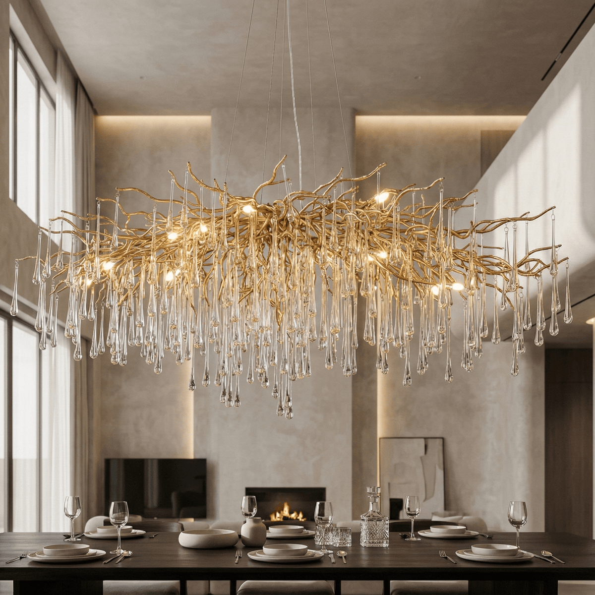 Lukas Oval Branching Brass Linear Teardrop Chandelier - view 9