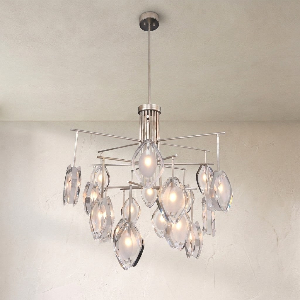 Faceted Glass Eighteen-Light Chandelier