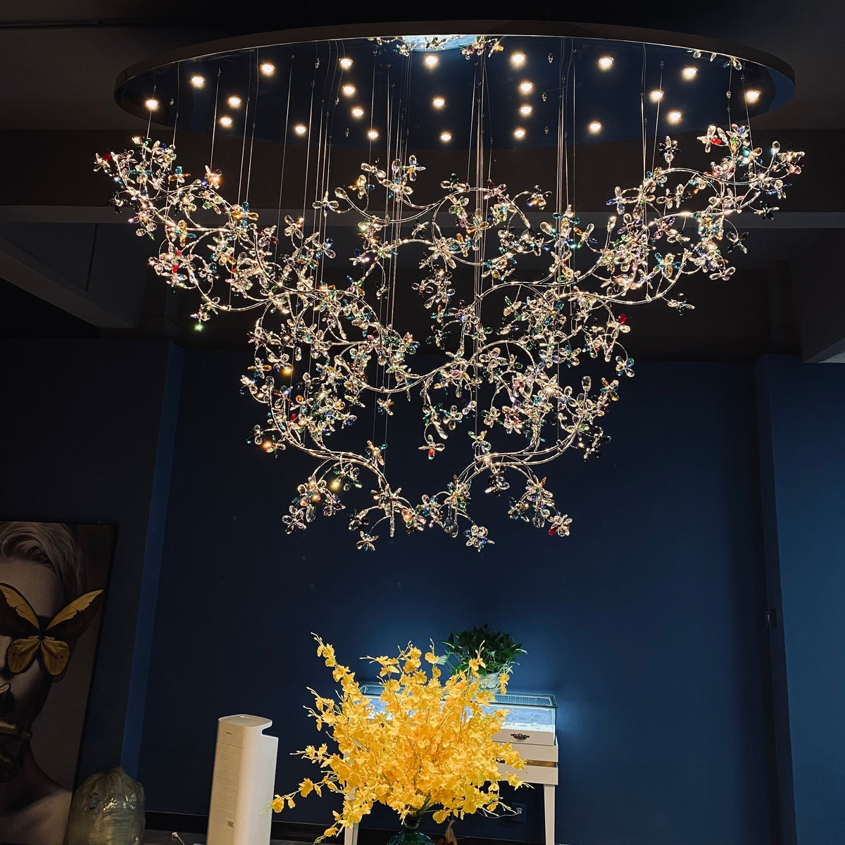 Exquisite Crystal Flower Branch Chandelier for Hotel Foyer and Entryway Ceiling Lighting Fixture