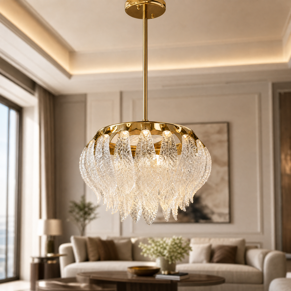 Floral Glory Modern Sculptural Pendant Light, stainless steel in light gold - view 6