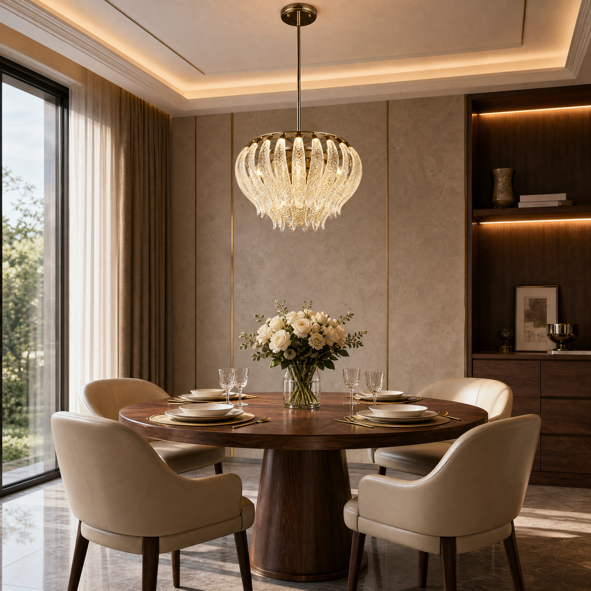 Floral Glory Modern Sculptural Pendant Light, stainless steel in light gold - view 7