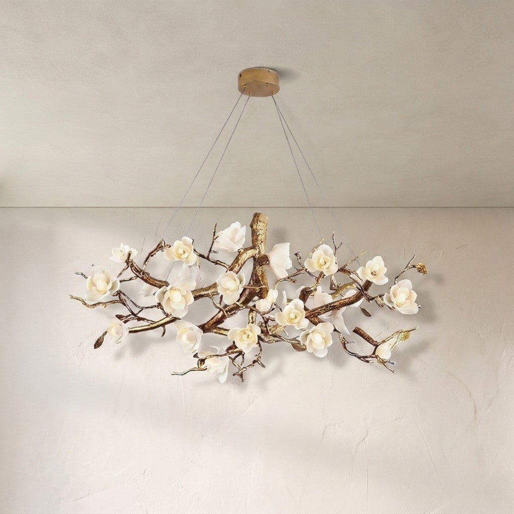 Flower Bloom Branch Brass Chandelier