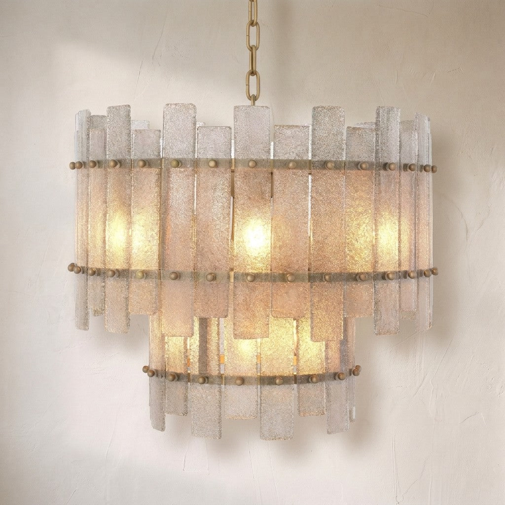 Glacis Modern Brass Chandelier - (Antique Brass Finish | Hand Blown Glass)
