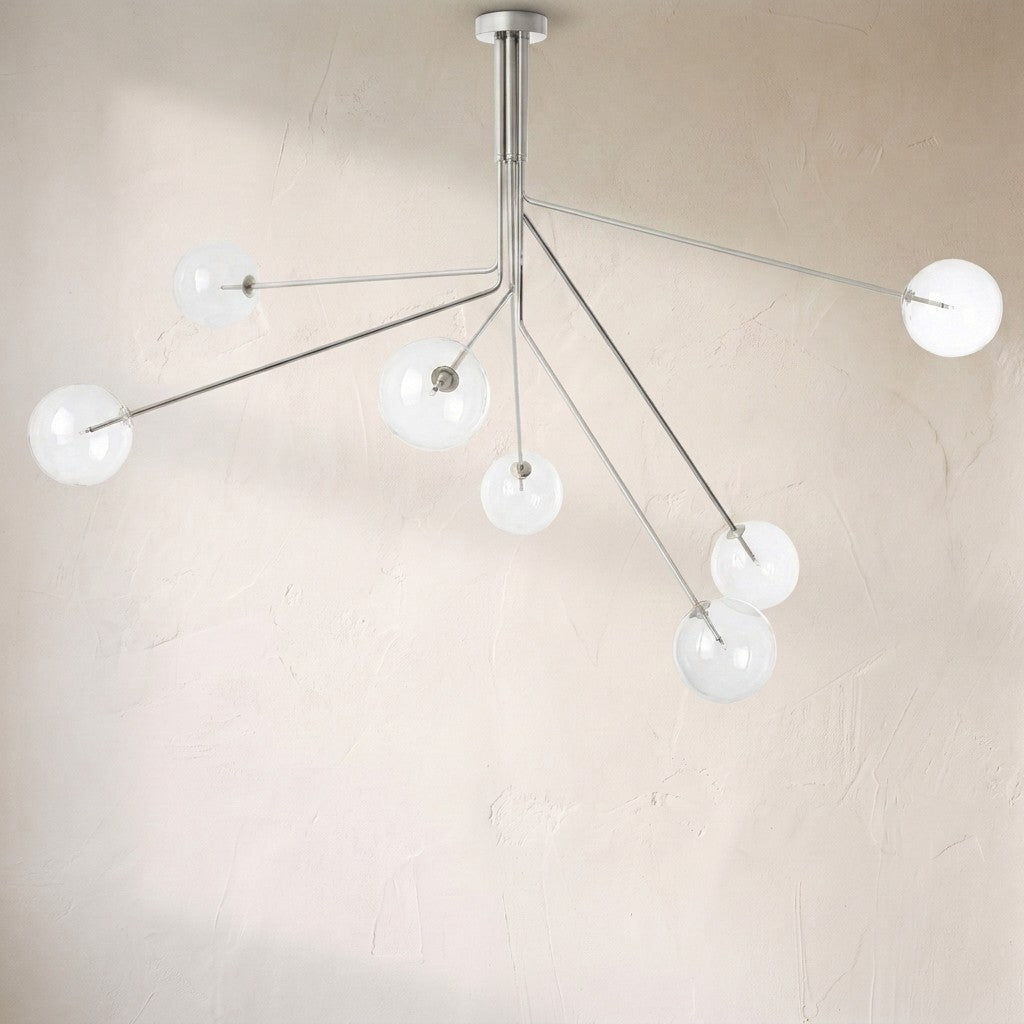 Glass Globe Modern Brass Chandelier - Nickel