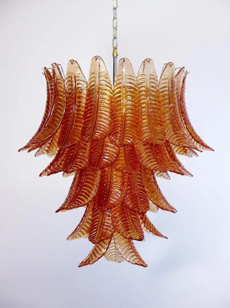 Murano-Style Chandelier – 52 glass leaves – Amber