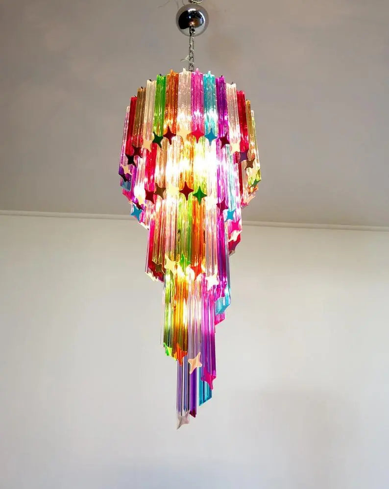 Murano-Style chandelier – Spiral – 86 prisms – Multi
