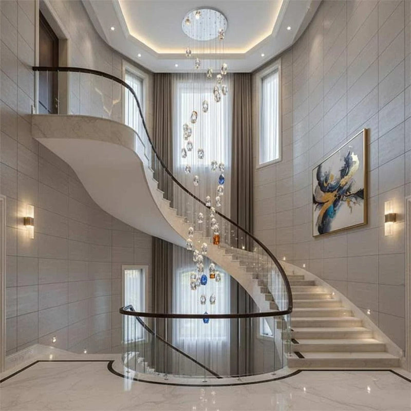 Modern Floating Clear/Blue/Amber Irregular Crystal Chandelier for High-ceiling - view 2