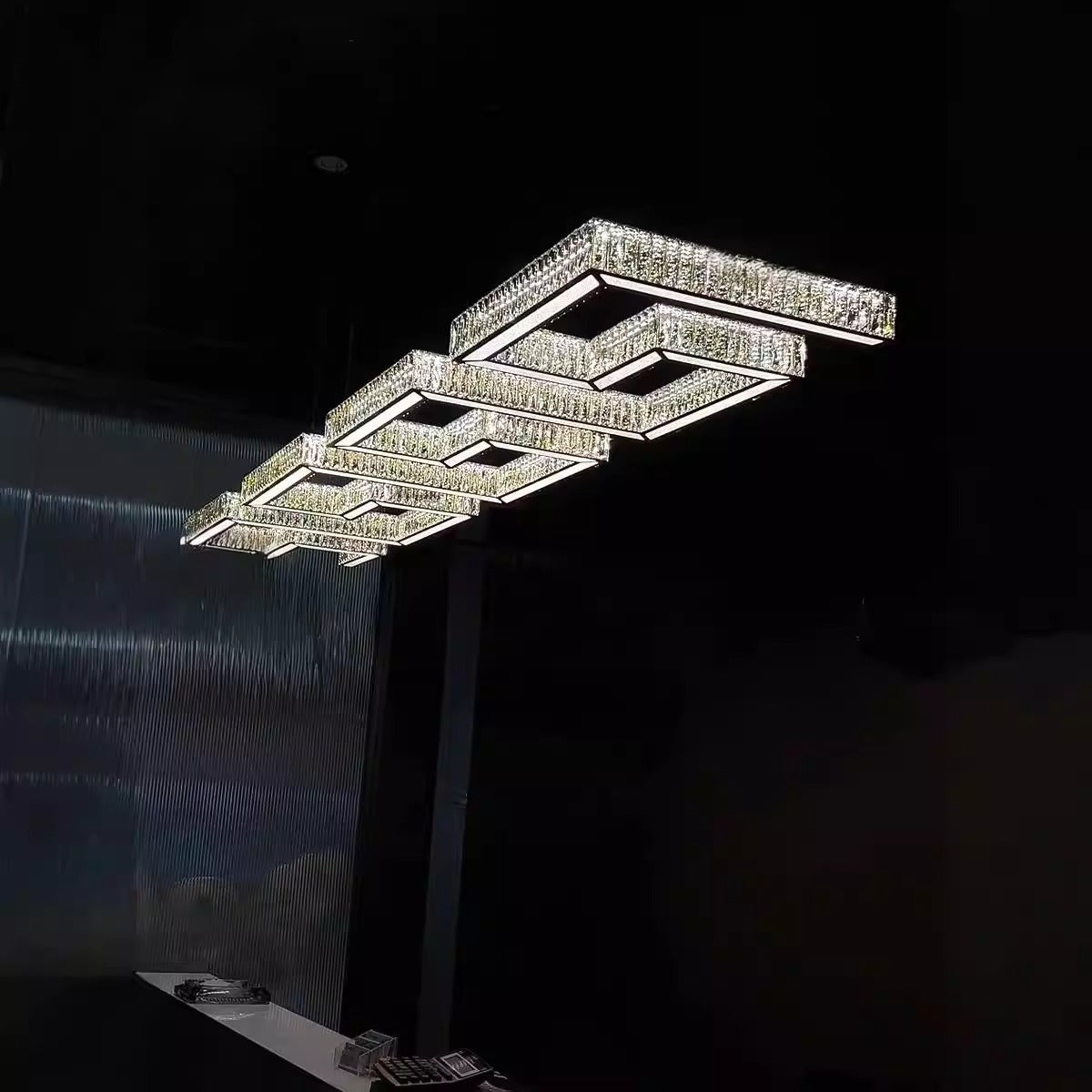 Modern Round Gear/Rectangular Mazes Crystal Chandelier - view 2