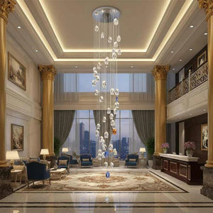 Modern Floating Clear/Blue/Amber Irregular Crystal Chandelier for High-ceiling - view 3
