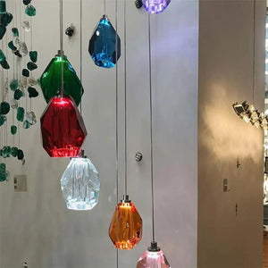 Modern Floating Clear/Blue/Amber Irregular Crystal Chandelier for High-ceiling - view 4