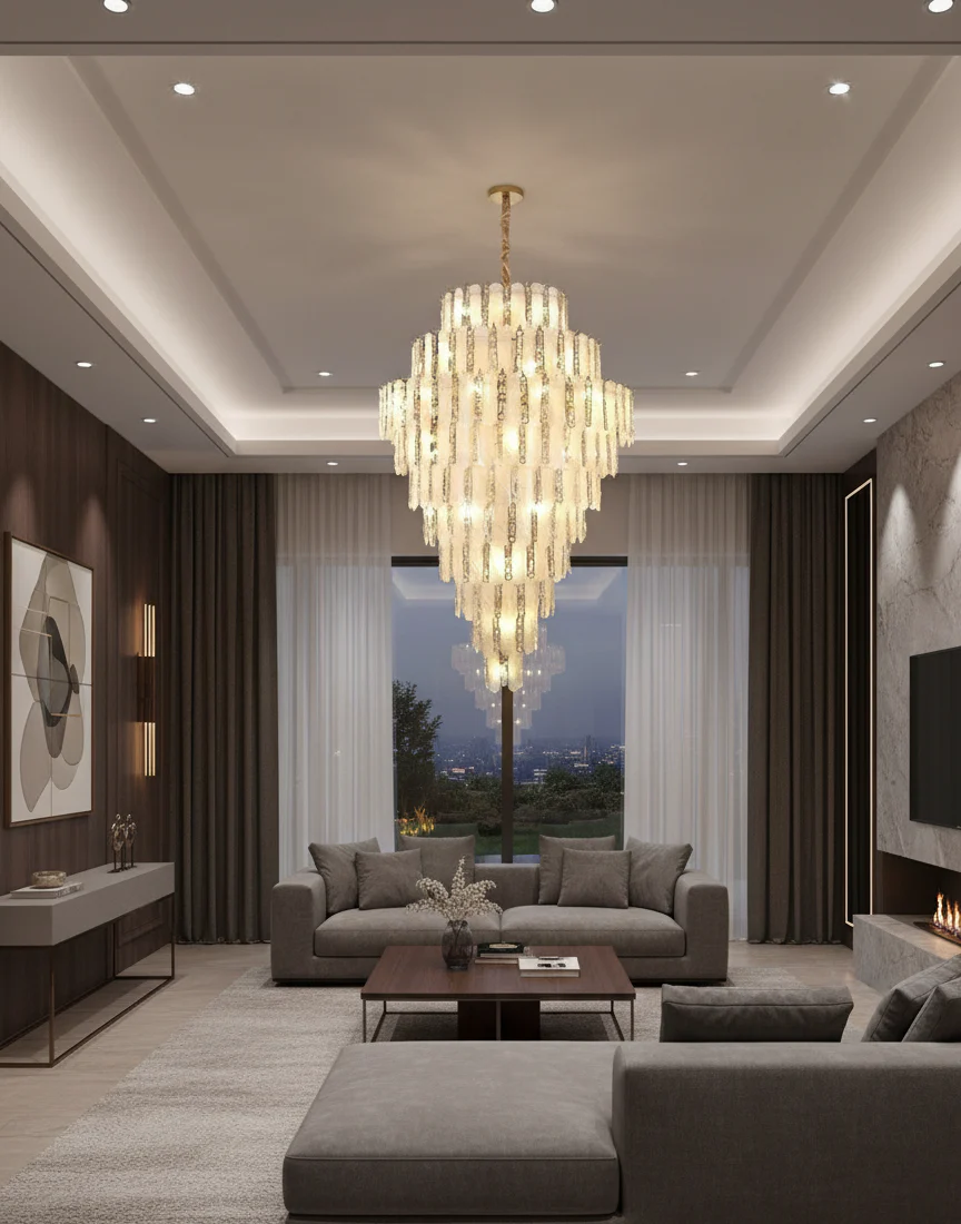 Modern Feather Crystal Chandelier in Chrome/Gold Finish for High/Low-ceiling - view 2